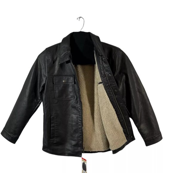 Levi’s Men's Faux Leather Trucker Jacket Size M Dark Brown Warm Sherpa Lining - Picture 3 of 10